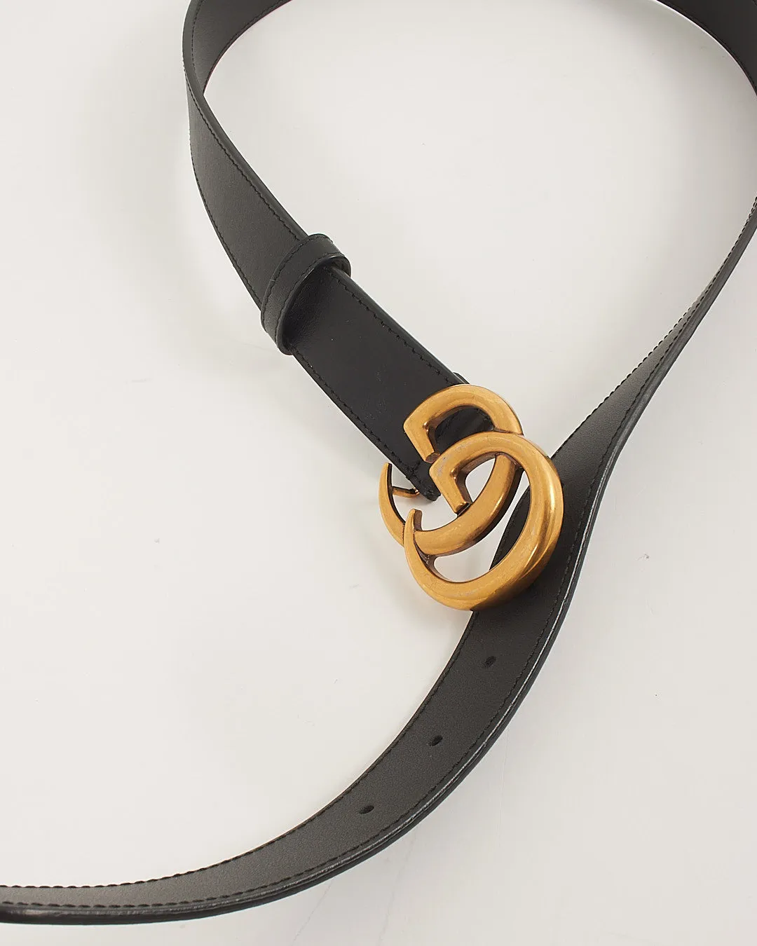 Gucci Black Leather Double G Buckle Marmont Belt - 80/32