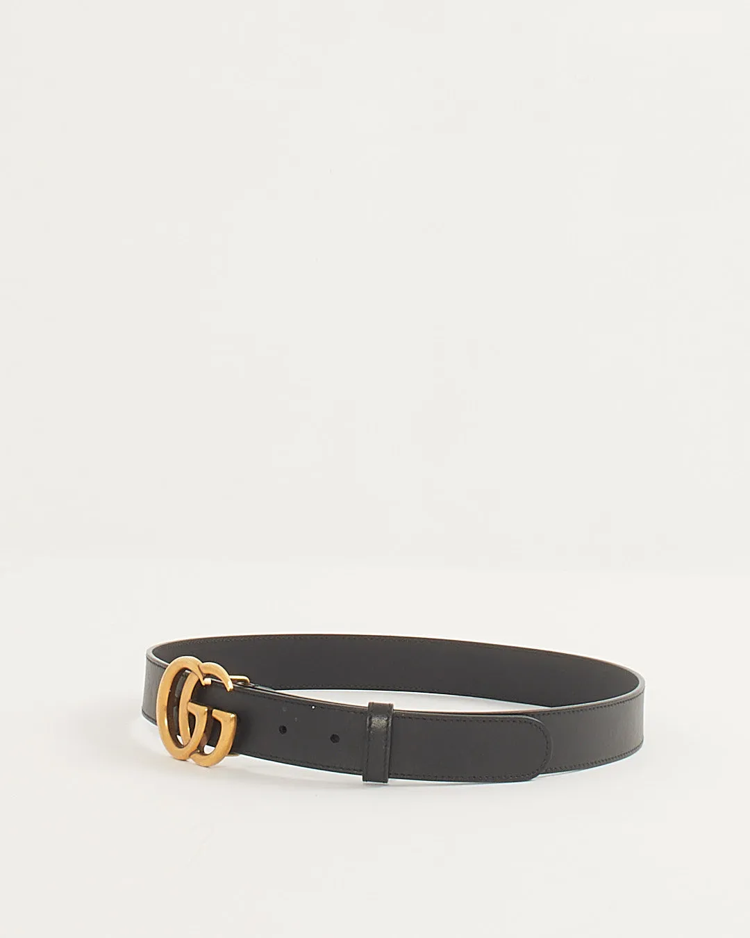 Gucci Black Leather Double G Buckle Marmont Belt - 80/32