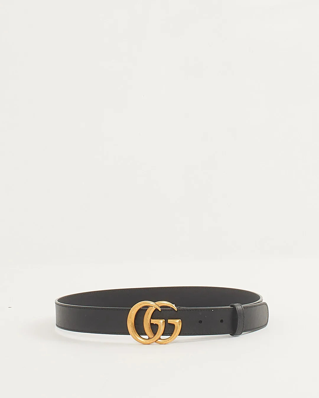 Gucci Black Leather Double G Buckle Marmont Belt - 80/32