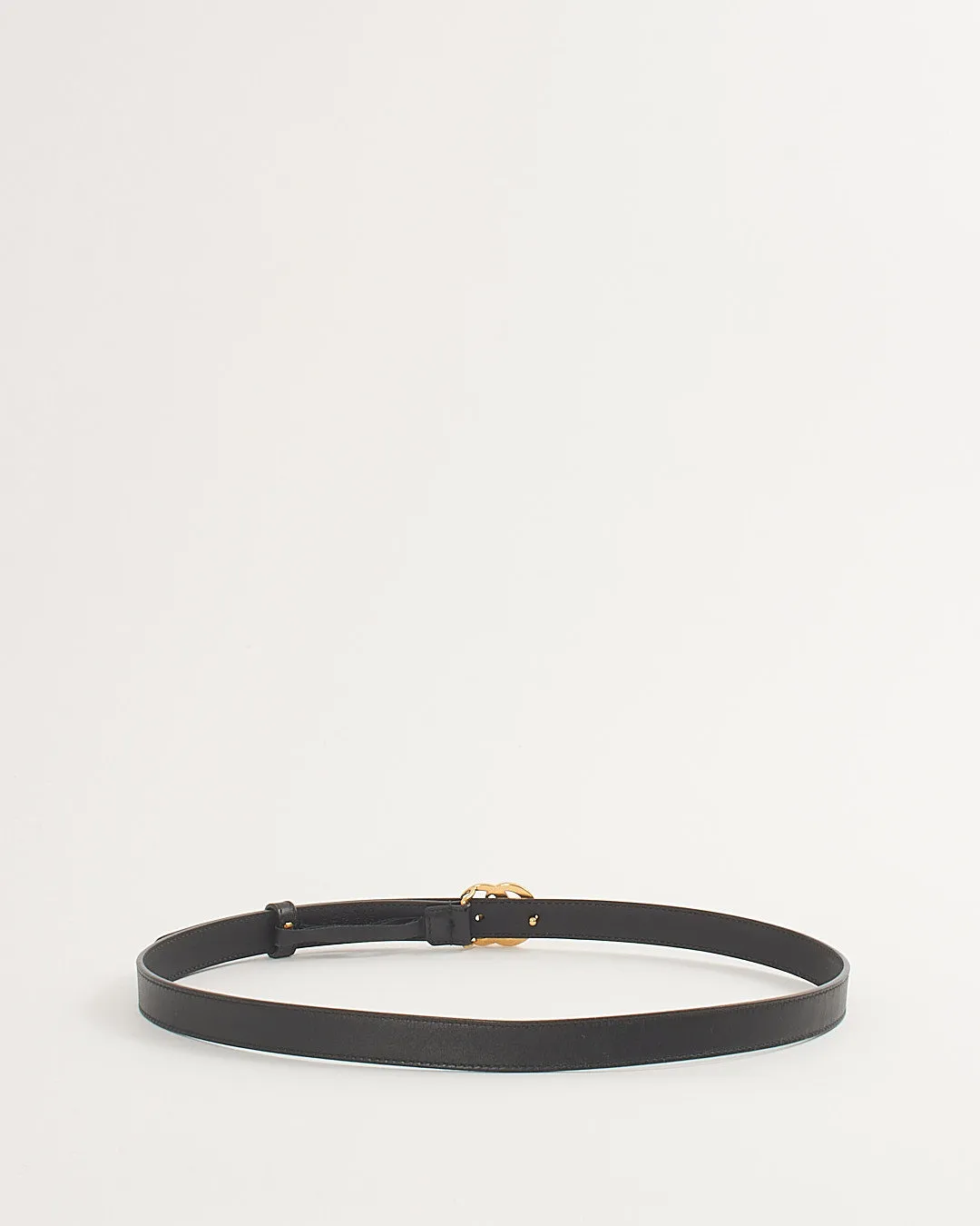 Gucci Black Leather Thin GG Marmont Belt - 85/34