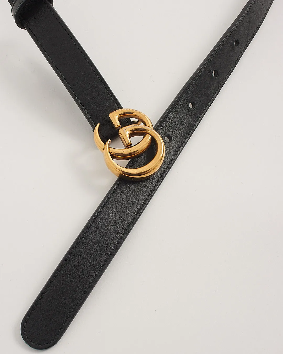 Gucci Black Leather Thin GG Marmont Belt - 85/34