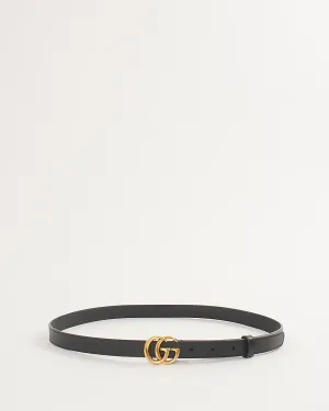 Gucci Black Leather Thin GG Marmont Belt - 85/34