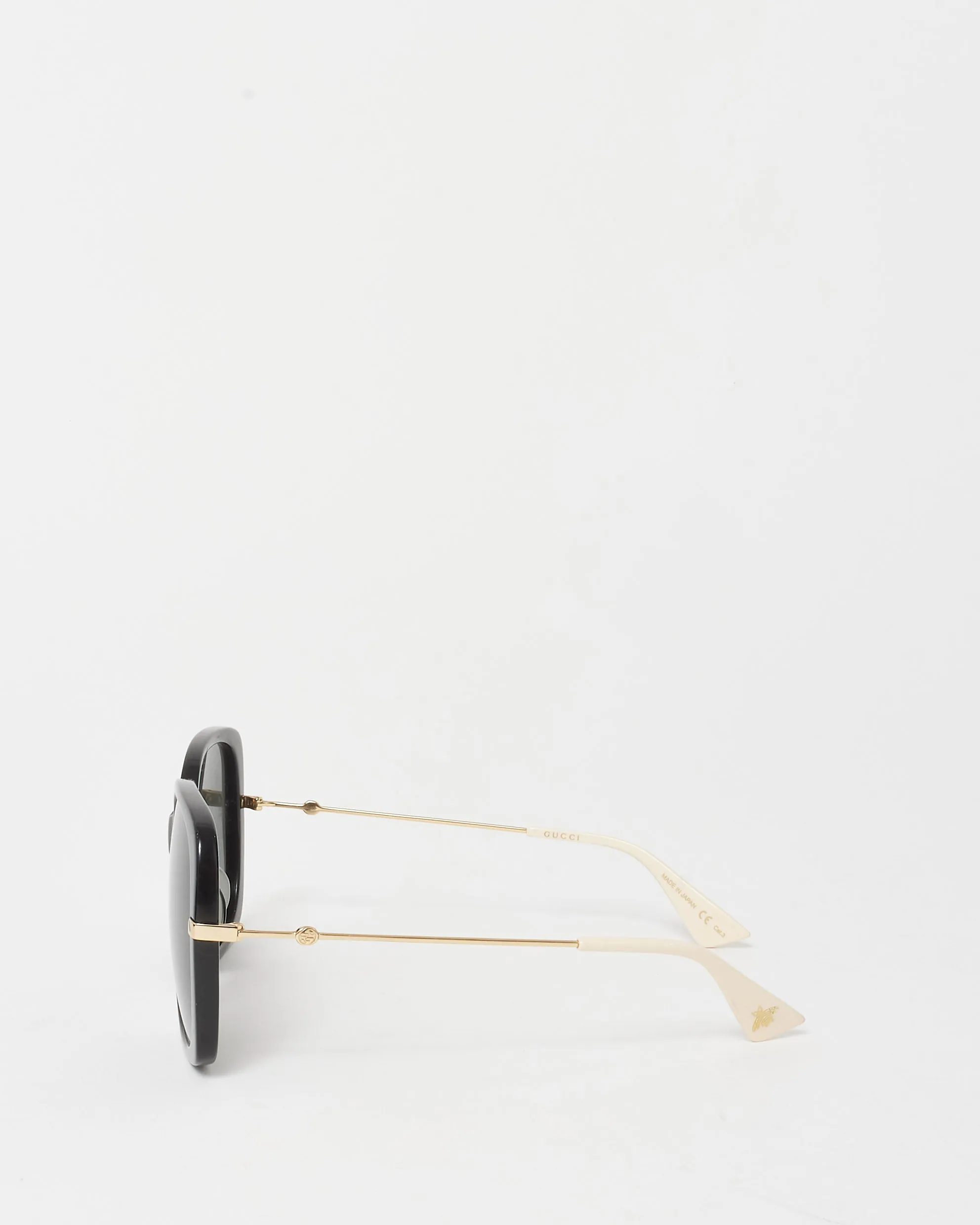 Gucci Black Oversized Gold & Cream Arm Sunglasses