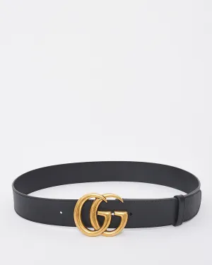 Gucci Black Smooth Leather Brushed Gold Double GG Marmont Belt - 90/35