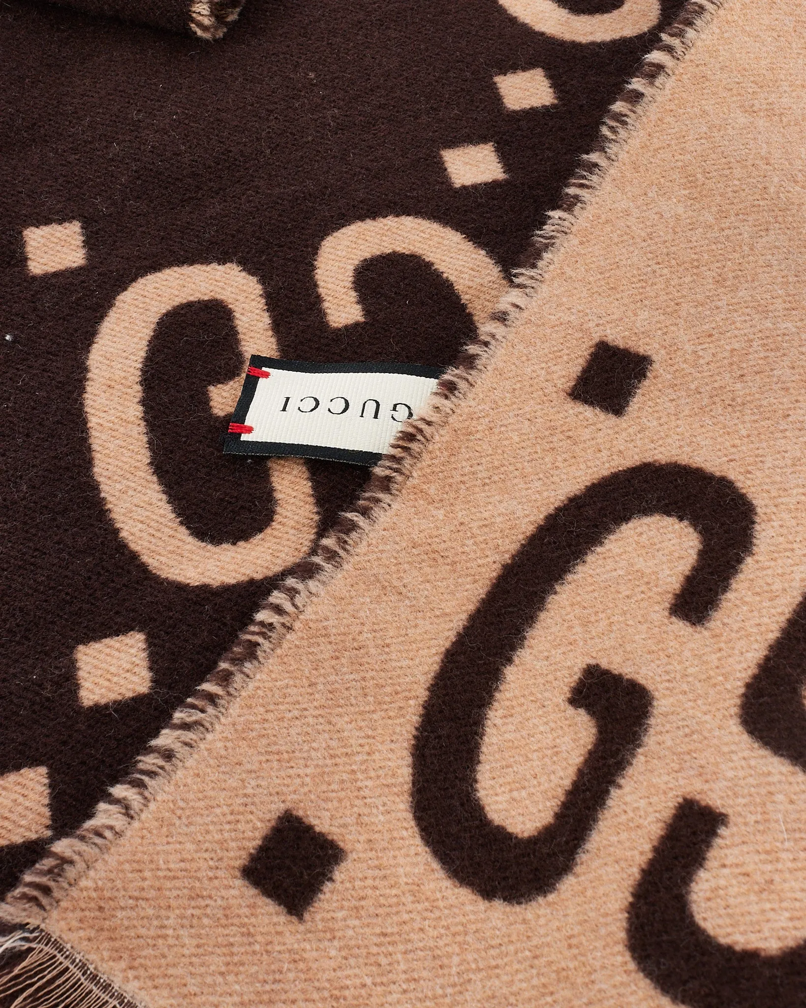 Gucci Brown and Beige Wool GG Jacquard Scarf