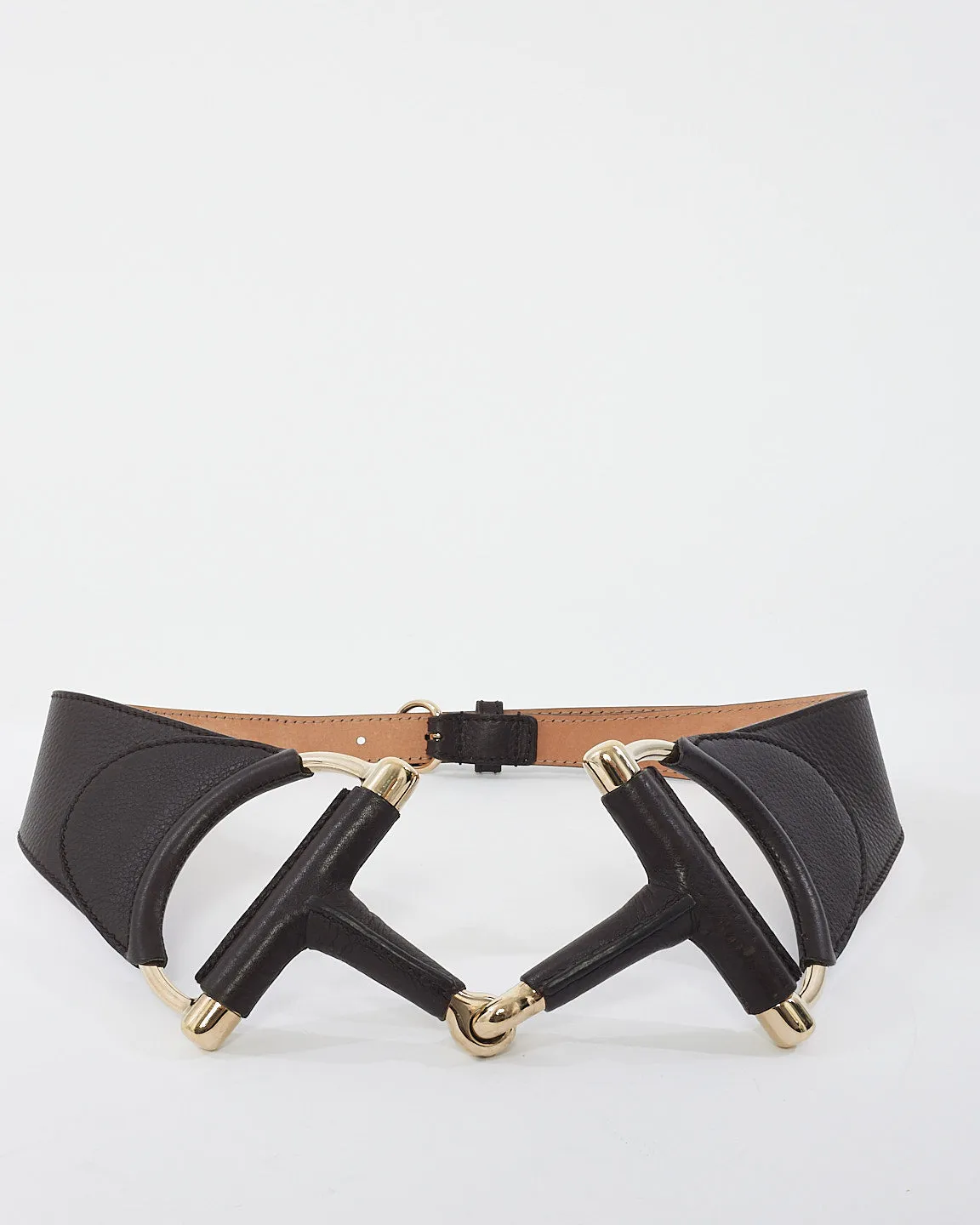 Gucci Brown Leather Horsebit Waist Belt - 85/34