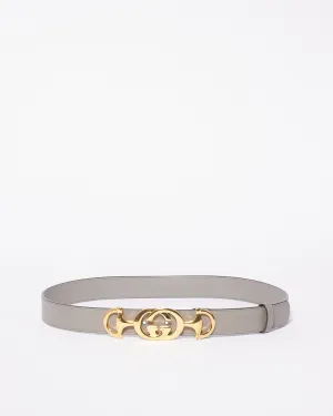 Gucci Grey Leather Gold GG Horsebit Belt - 85