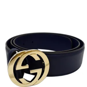 GUCCI Interlocking G Leather Belt Navy Blue Size 90/36 - 15% OFF