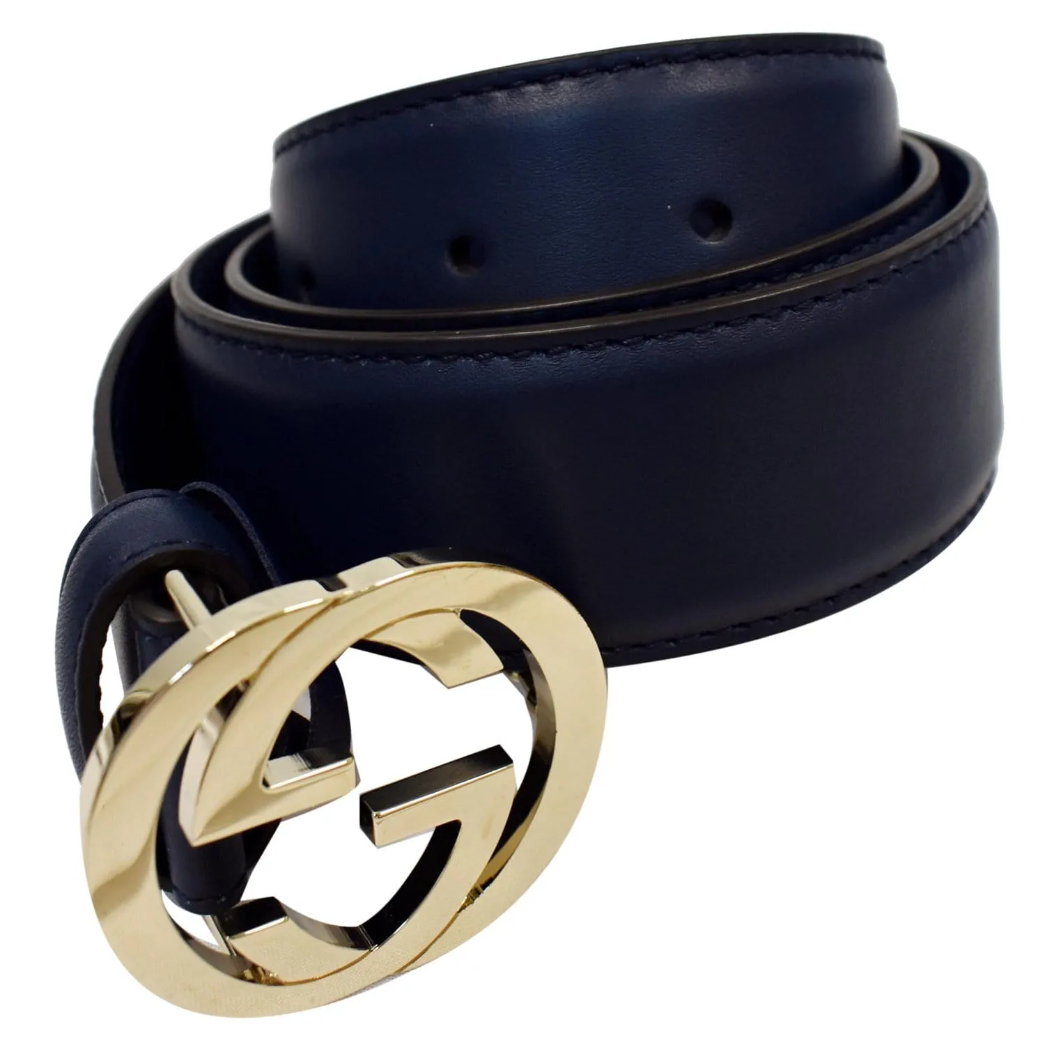 GUCCI Interlocking G Leather Belt Navy Blue Size 90/36 - 15% OFF
