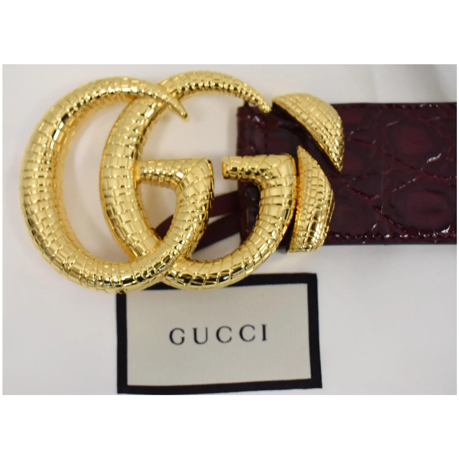 GUCCI Lizard Double G Buckle Calfskin Leather Belt Bordeaux Size 80/32 563696 - 15% OFF