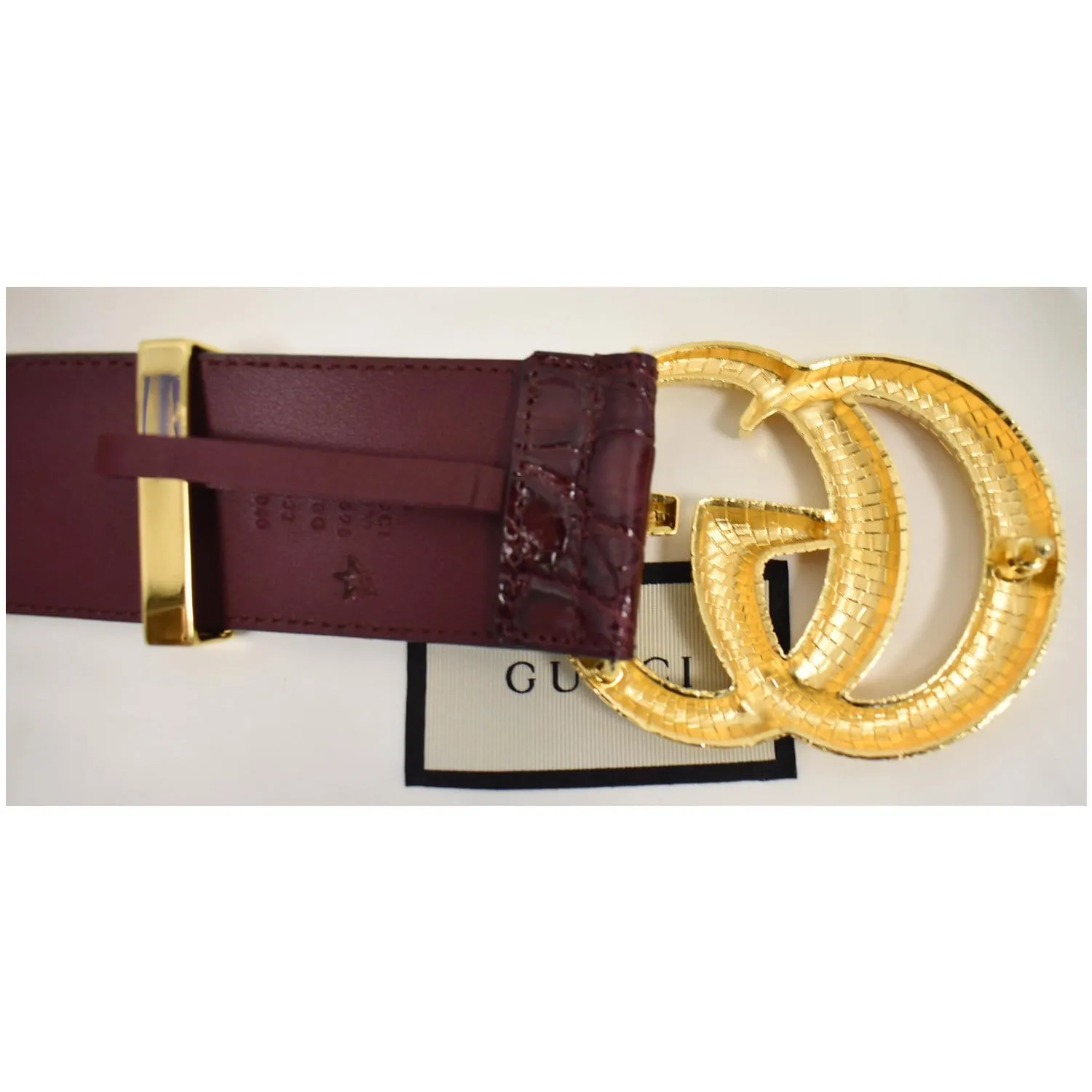 GUCCI Lizard Double G Buckle Calfskin Leather Belt Bordeaux Size 80/32 563696 - 15% OFF
