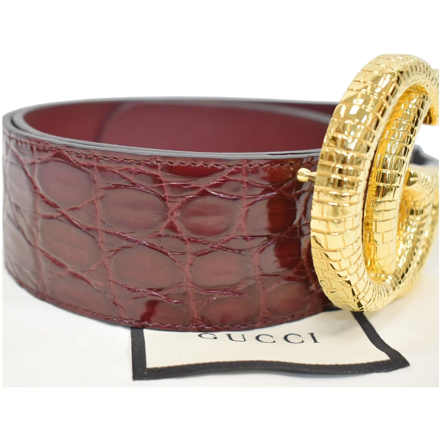 GUCCI Lizard Double G Buckle Calfskin Leather Belt Bordeaux Size 80/32 563696 - 15% OFF