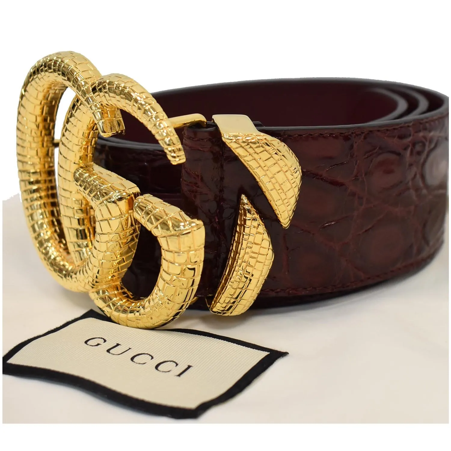 GUCCI Lizard Double G Buckle Calfskin Leather Belt Bordeaux Size 80/32 563696 - 15% OFF