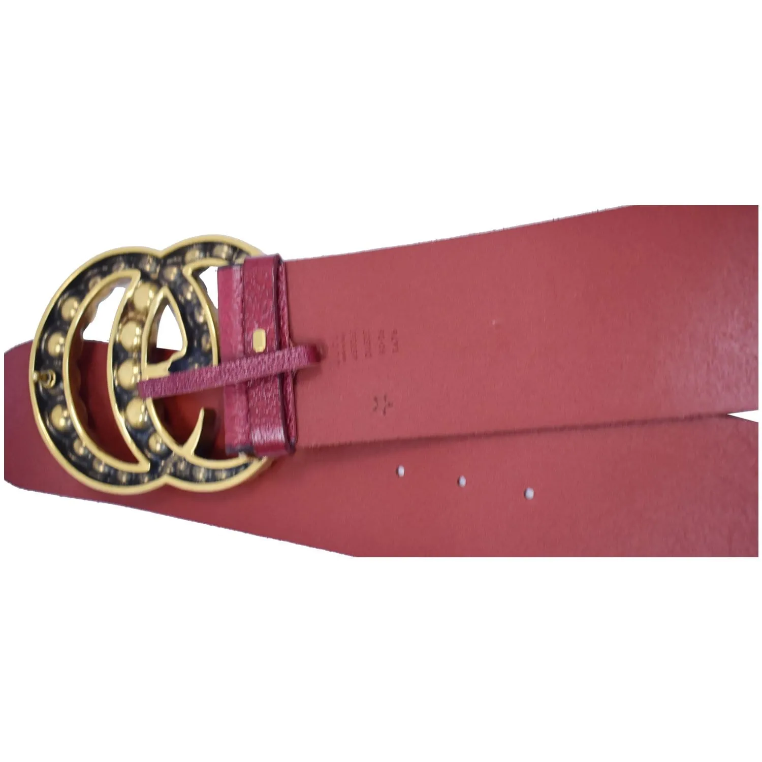 GUCCI Pearl Double G Buckle Leather Wide Belt Red 453261