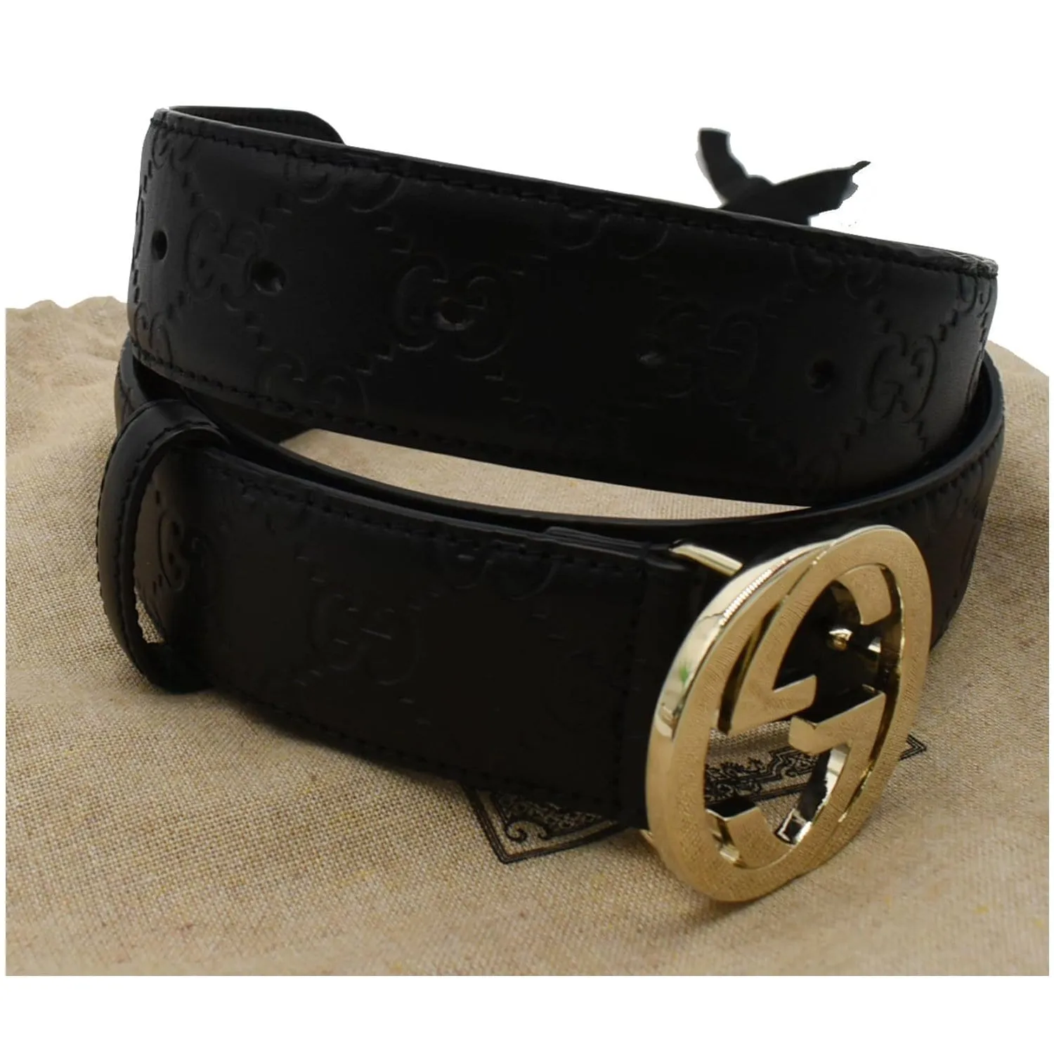 GUCCI Signature Guccissima Leather Belt Black 370543 Size 90.36