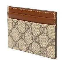 Gucci Supreme Monogram Card Holder Credit Case Dark Brown Wallet Beige Italy NEW