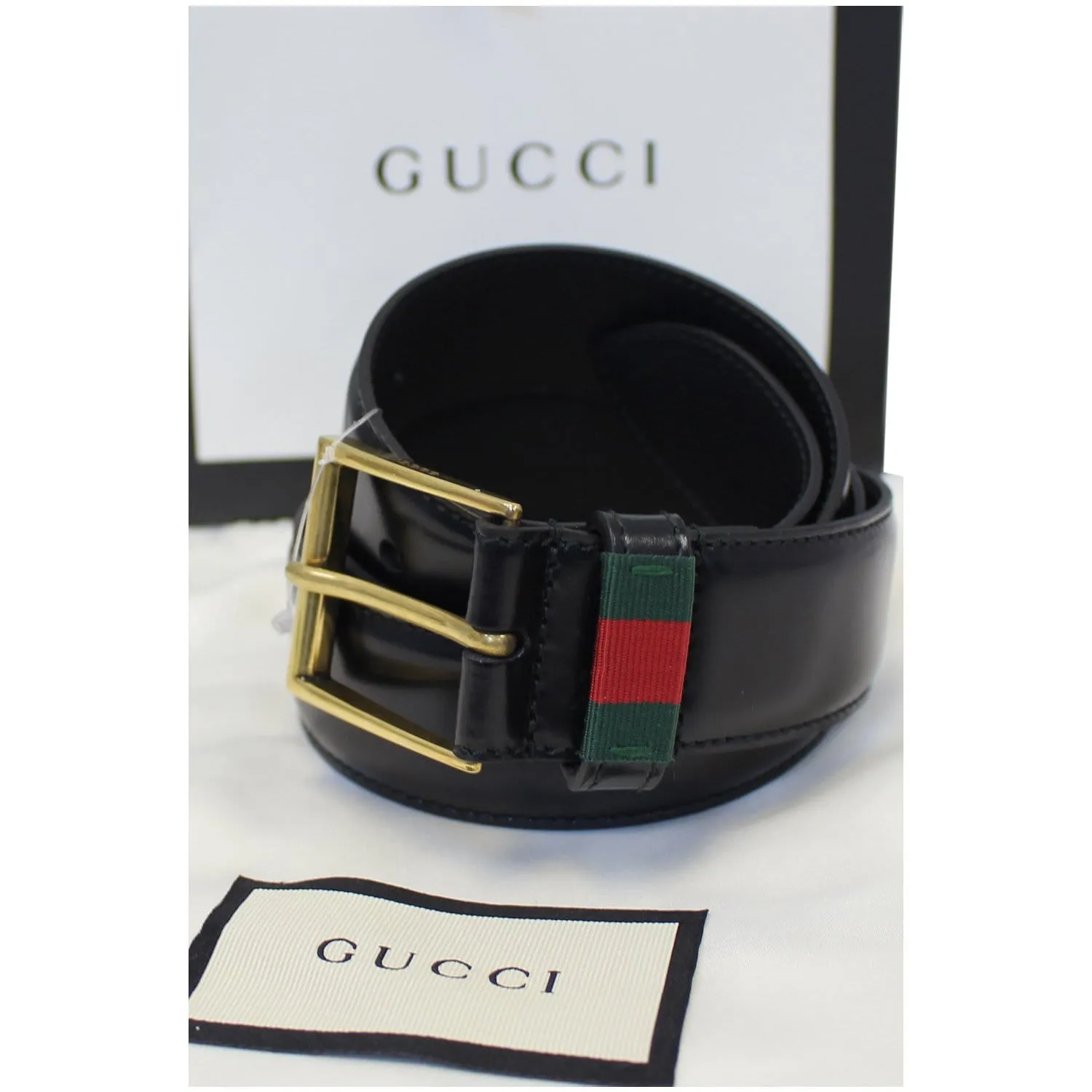 GUCCI Web Leather Belt Black 495125 Size 36