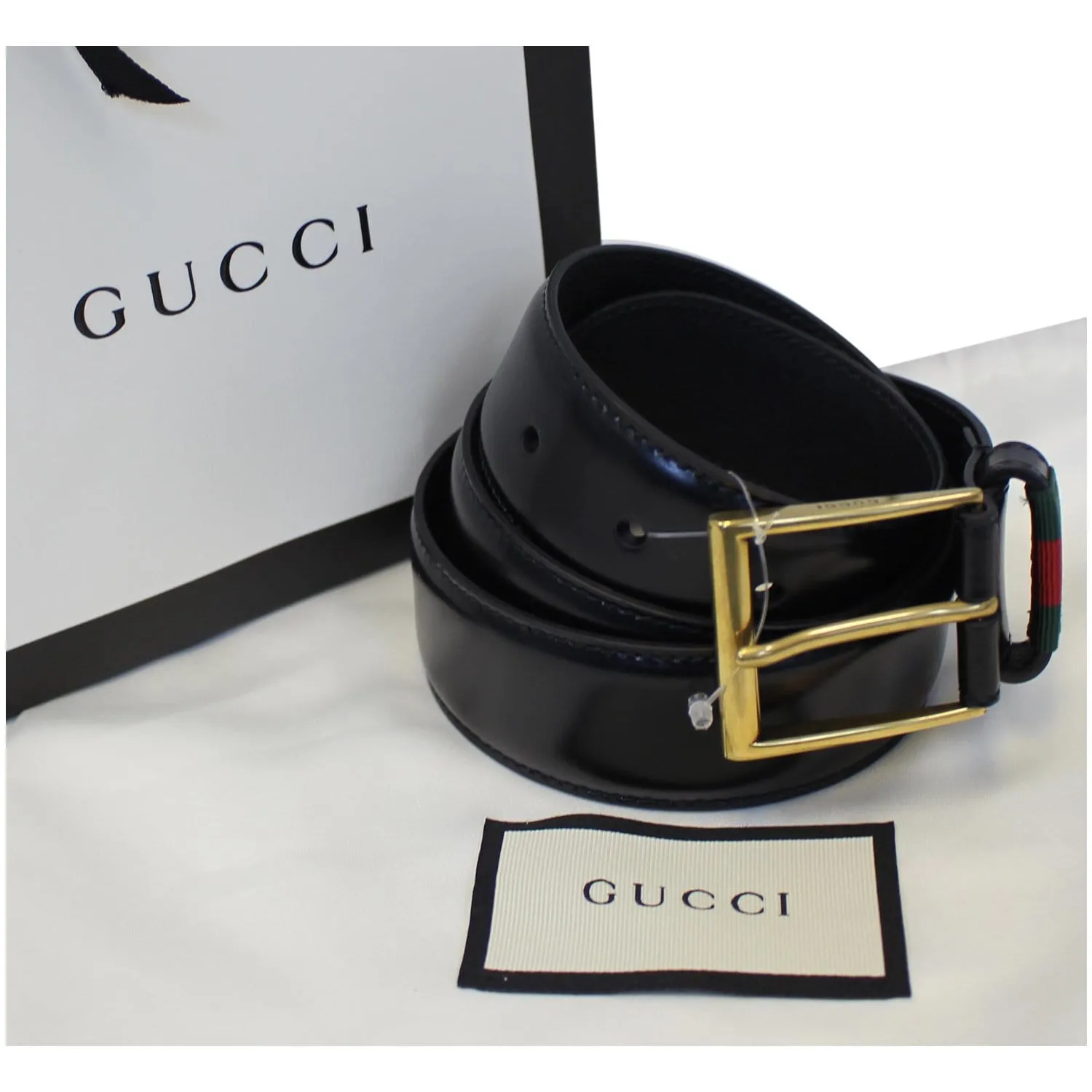 GUCCI Web Leather Belt Black 495125 Size 36