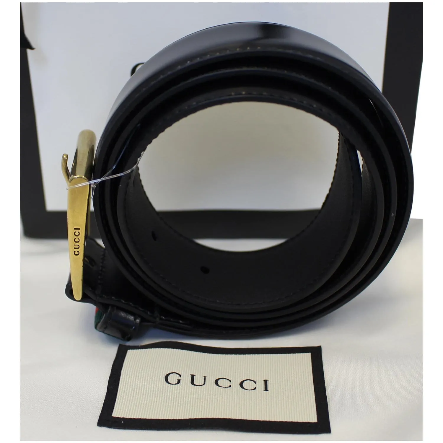 GUCCI Web Leather Belt Black 495125 Size 36