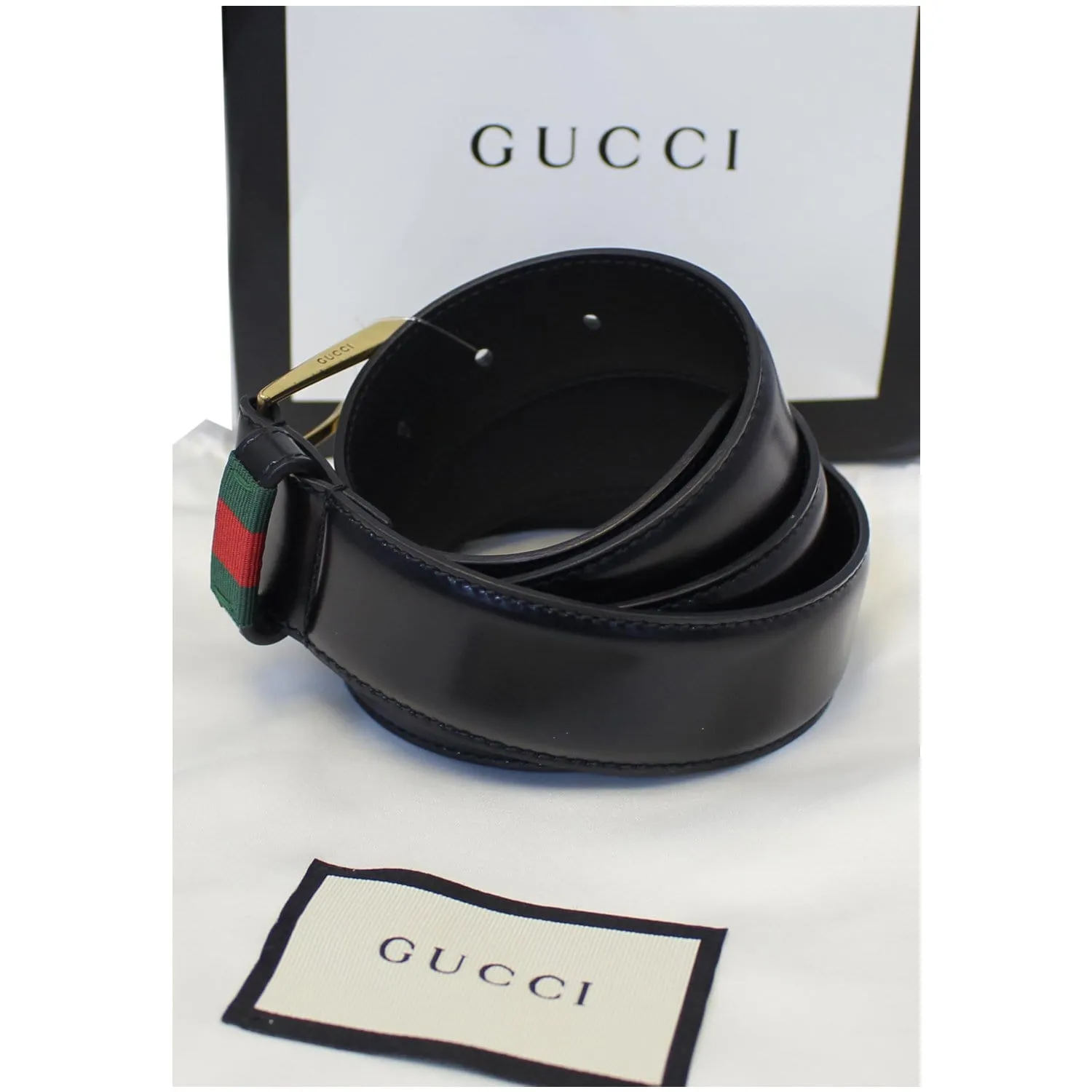 GUCCI Web Leather Belt Black 495125 Size 36
