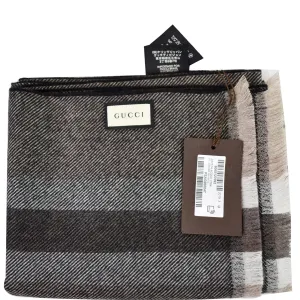 GUCCI Web Stripe Wool Scarf Brown 387574