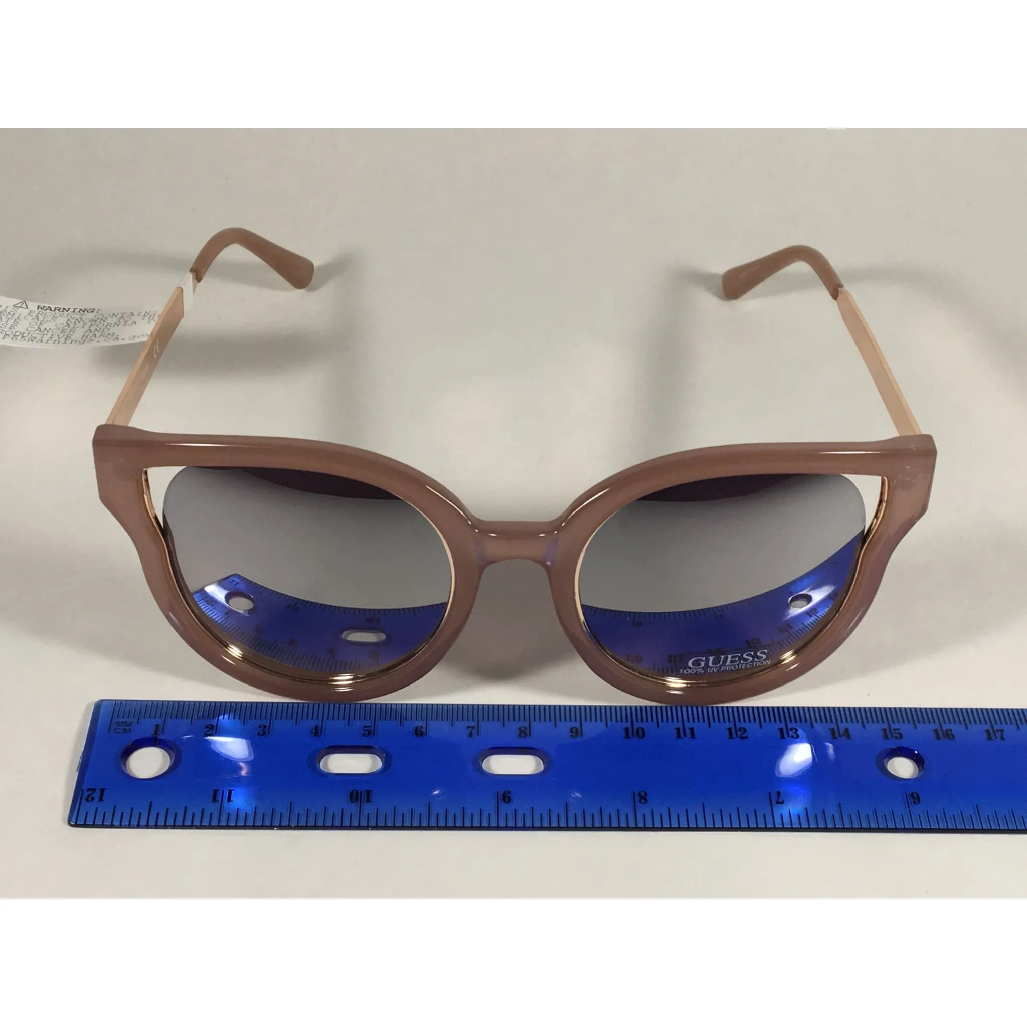 Guess Round Cat Eye Sunglasses Nude Peach Copper Gold Silver Mirror Lens GF0323 72U