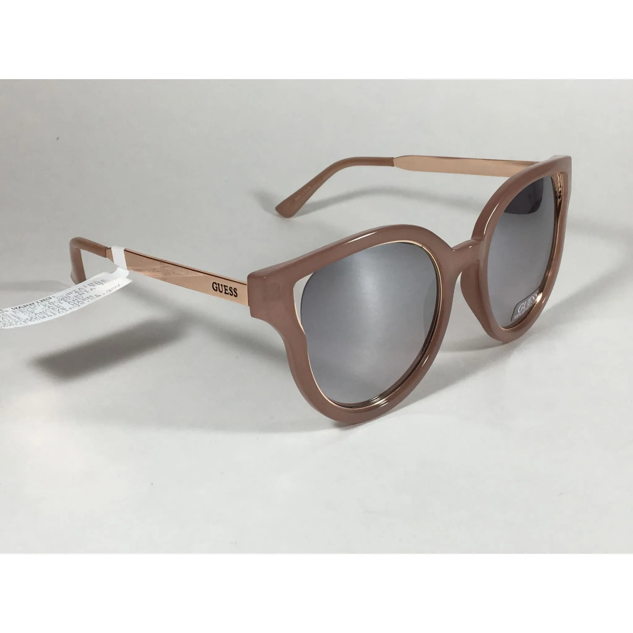 Guess Round Cat Eye Sunglasses Nude Peach Copper Gold Silver Mirror Lens GF0323 72U
