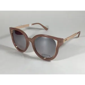 Guess Round Cat Eye Sunglasses Nude Peach Copper Gold Silver Mirror Lens GF0323 72U