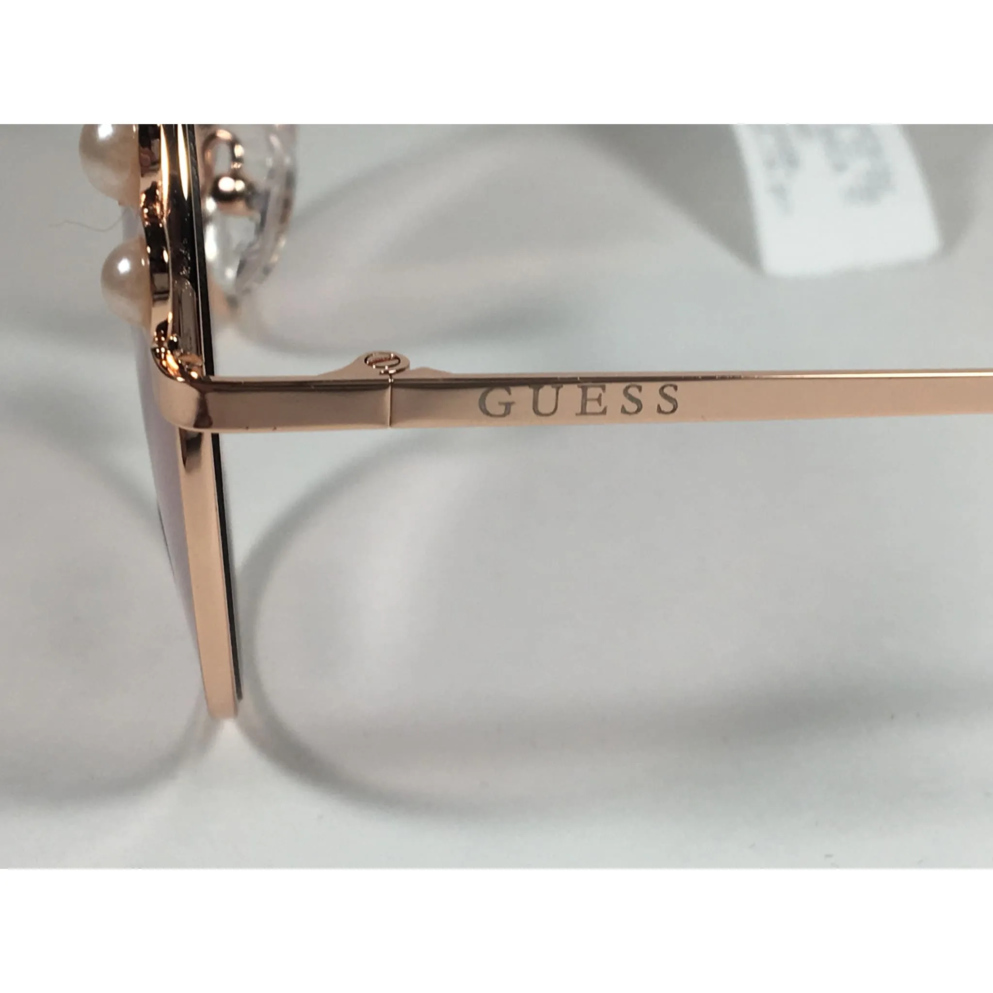 Guess Round Pearl Sunglasses Rose Gold Metal Frame Pink Lens GF0355 28T