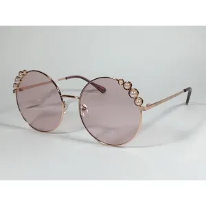 Guess Round Pearl Sunglasses Rose Gold Metal Frame Pink Lens GF0355 28T