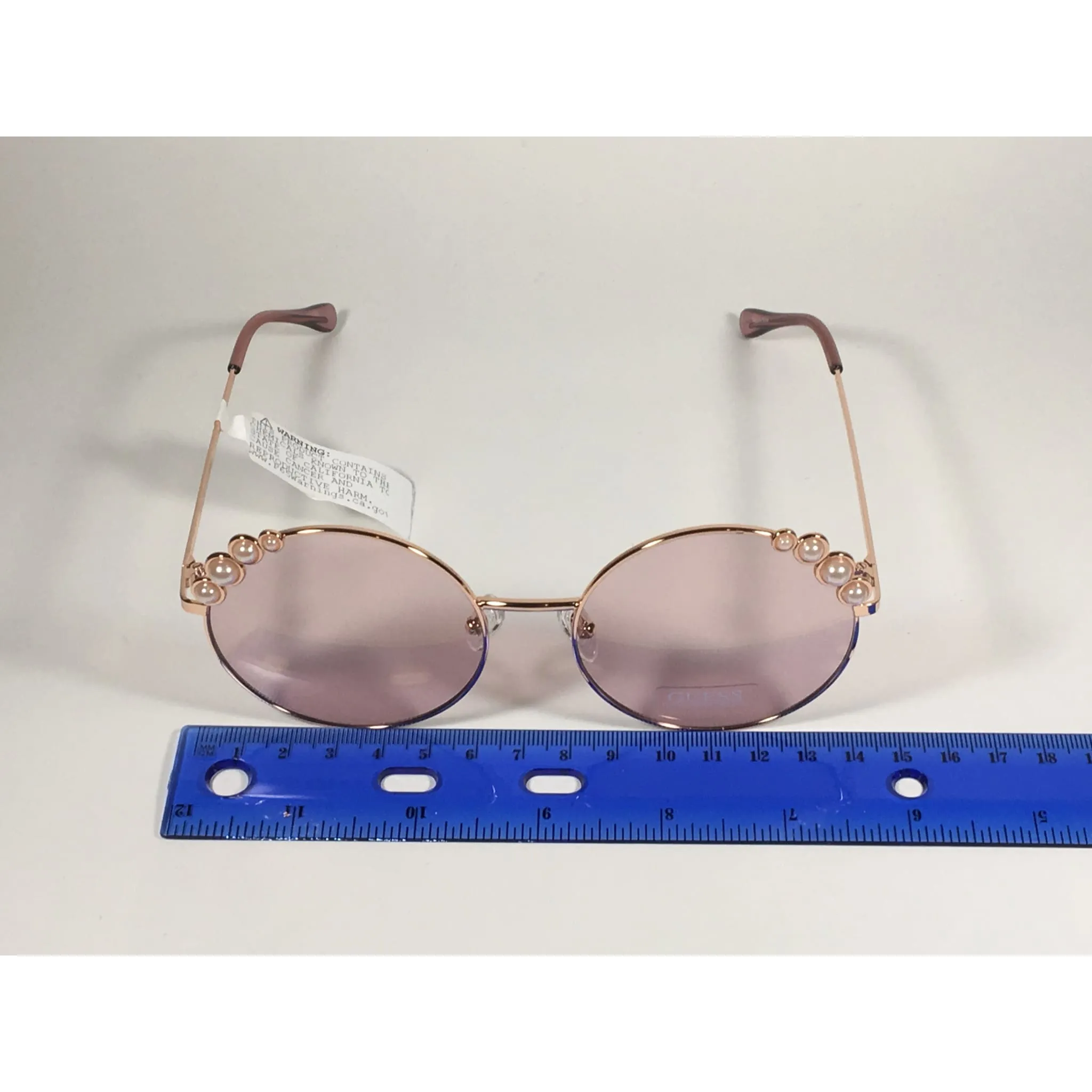 Guess Round Pearl Sunglasses Rose Gold Metal Frame Pink Lens GF0355 28T