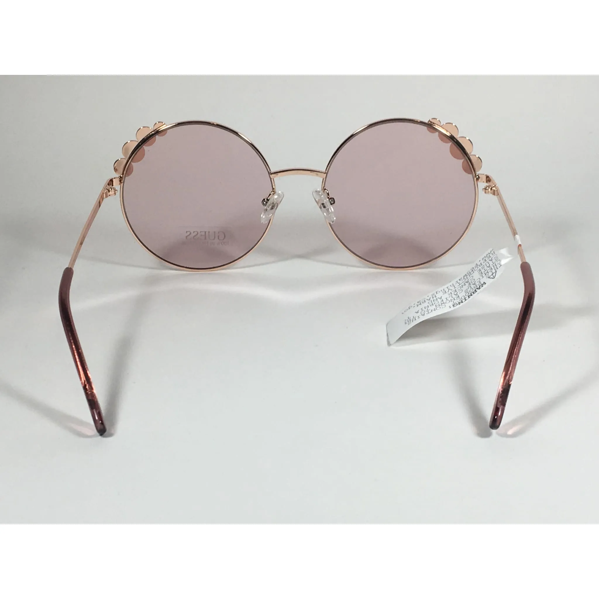 Guess Round Pearl Sunglasses Rose Gold Metal Frame Pink Lens GF0355 28T