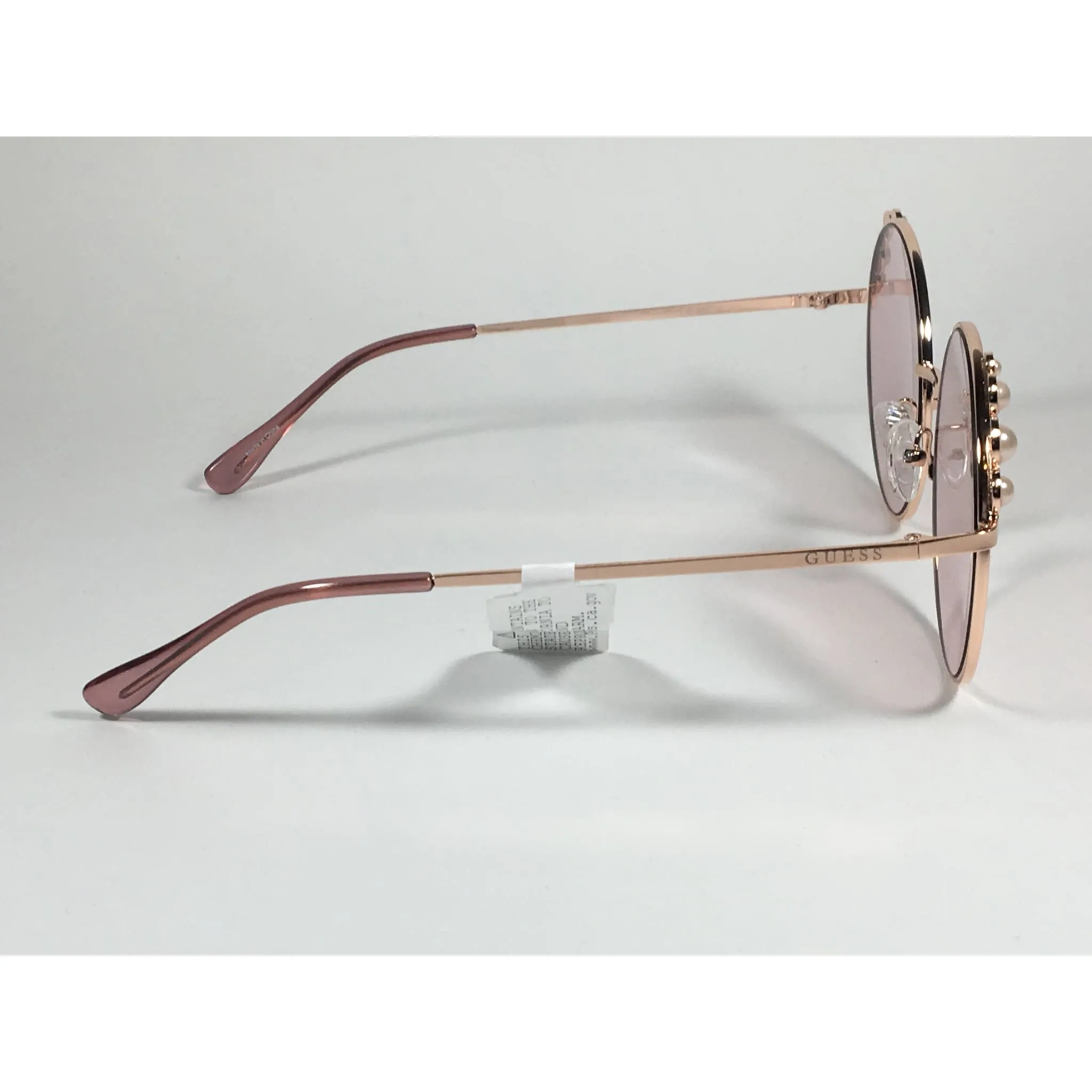 Guess Round Pearl Sunglasses Rose Gold Metal Frame Pink Lens GF0355 28T
