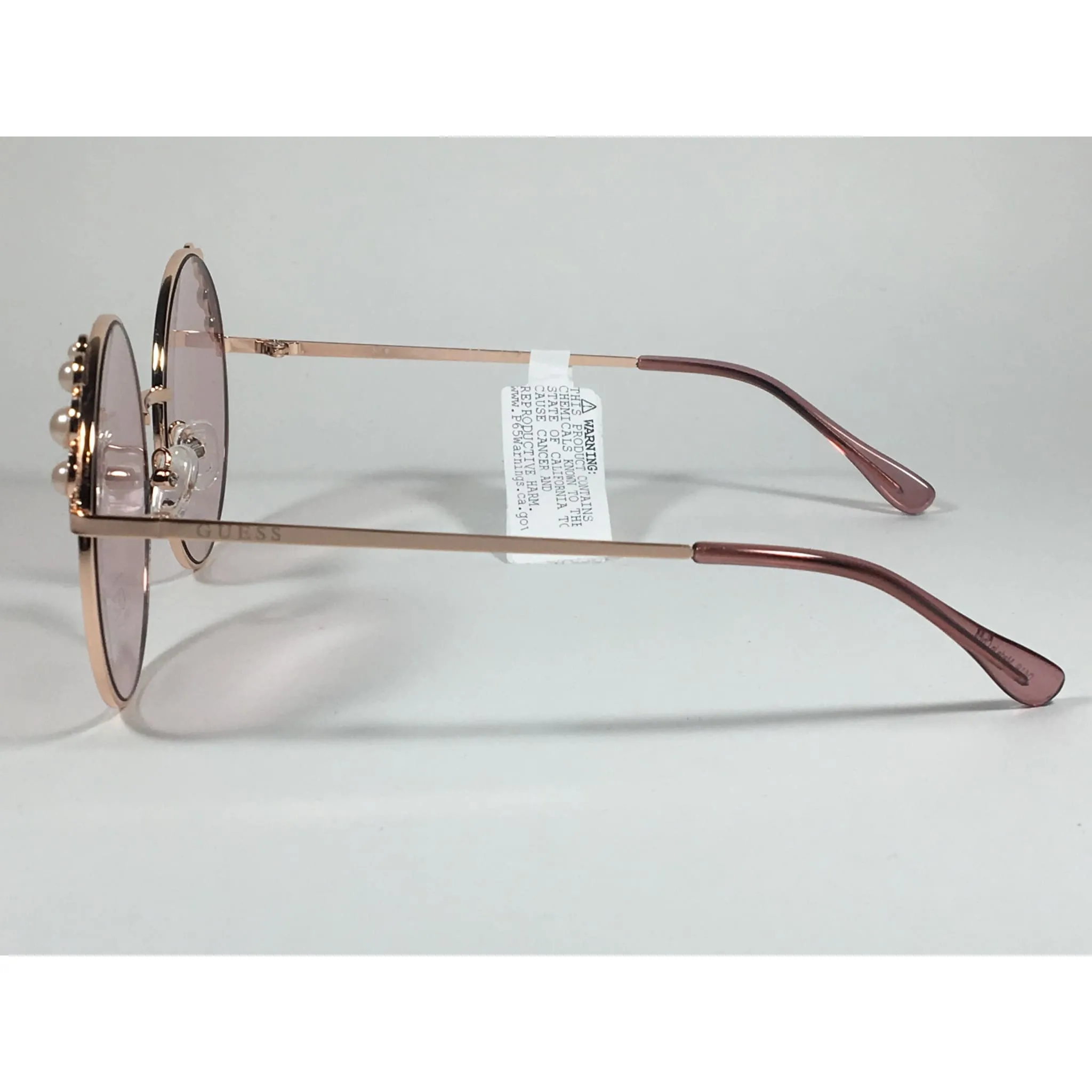 Guess Round Pearl Sunglasses Rose Gold Metal Frame Pink Lens GF0355 28T