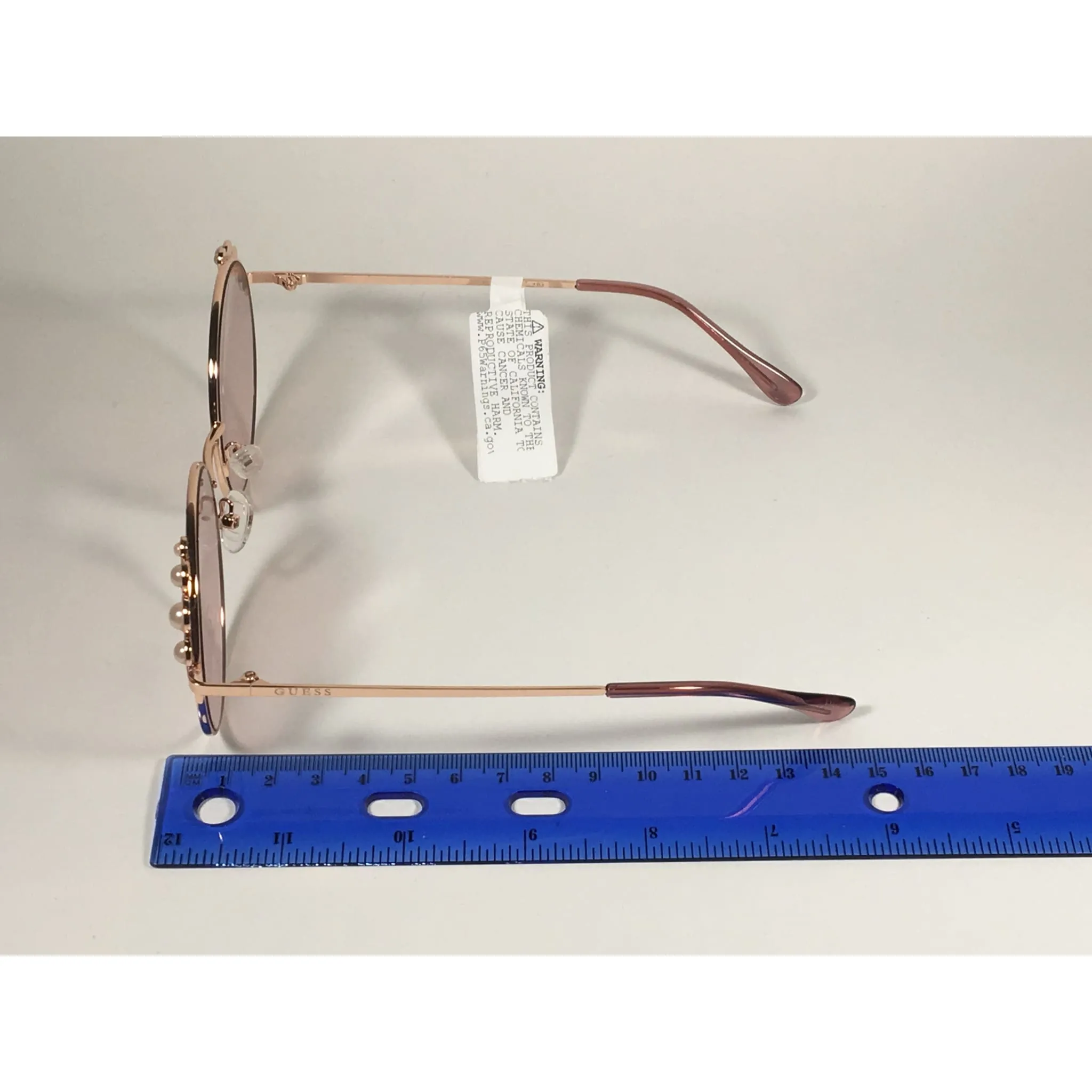 Guess Round Pearl Sunglasses Rose Gold Metal Frame Pink Lens GF0355 28T