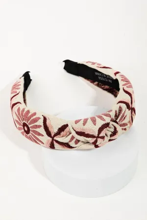 HA038 Floral Embroidered Headband Mauve