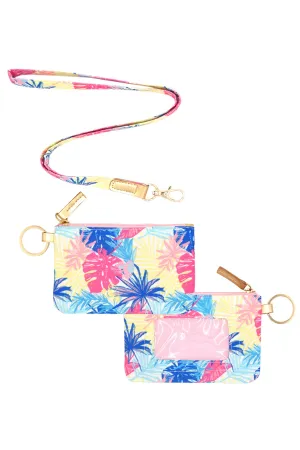 HAND DRAWN COLORFUL TROPICAL LEAVES ID WALLET & DETACHABLE LANYARD