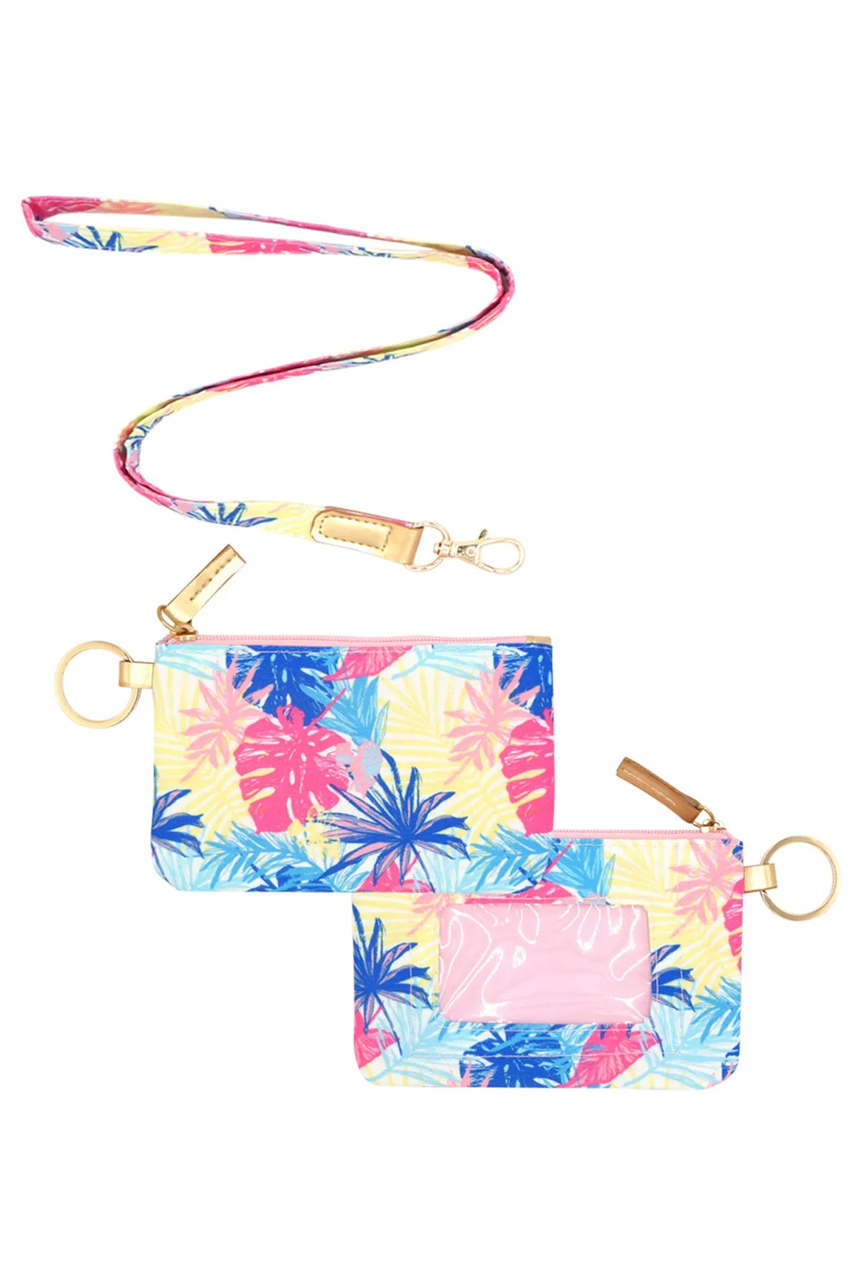 HAND DRAWN COLORFUL TROPICAL LEAVES ID WALLET & DETACHABLE LANYARD
