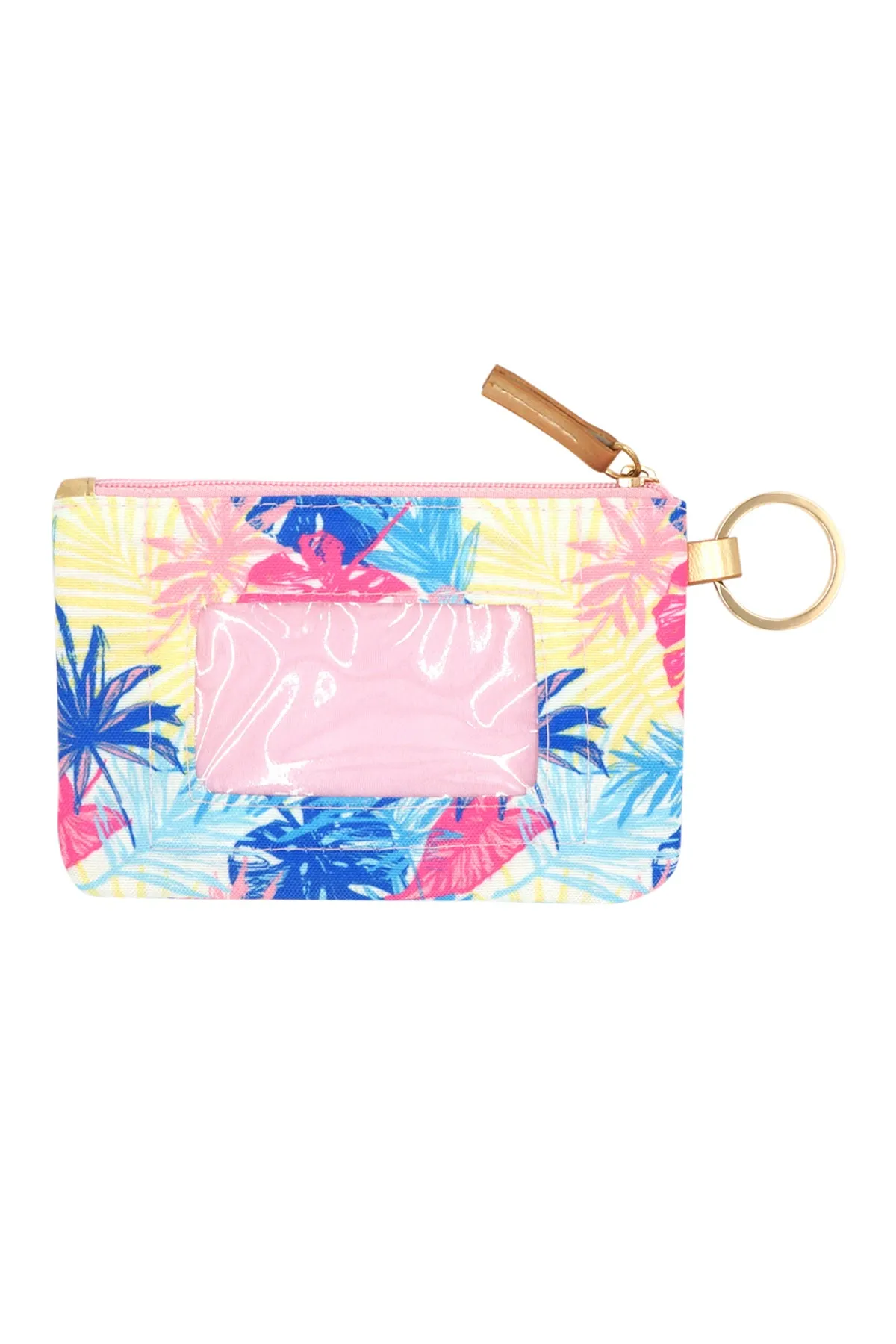 HAND DRAWN COLORFUL TROPICAL LEAVES ID WALLET & DETACHABLE LANYARD