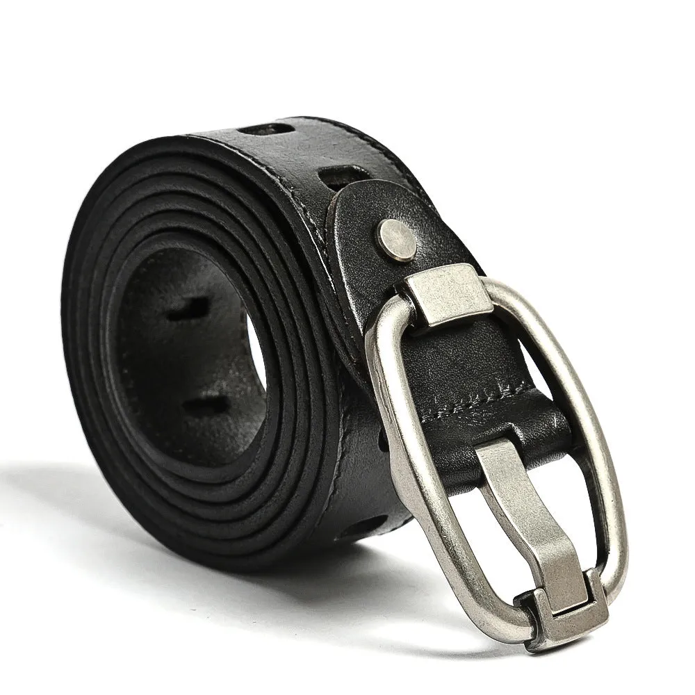 Handmade Vintage Pinhole Steel Buckle Genuine Leather Belt