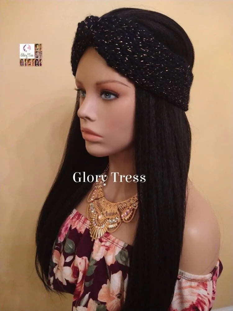 Headband - Crochet Headband - Black & Gold Headband - Turbans - Handmade Turban - Handmade Crochet Headband - Glory Tress  // GLAMOROUS