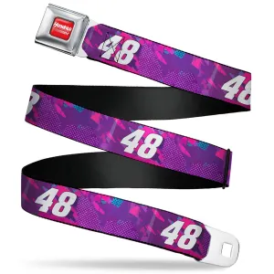 HENDRICK MOTORSPORTS Checker Logo Full Color Red/White Seatbelt Belt - Alex Bowman #48 Car Scheme Purples/Pinks/White Webbing