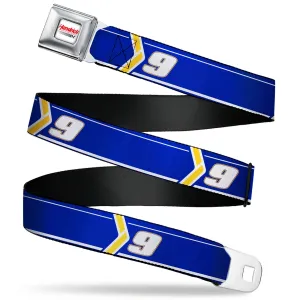 HENDRICK MOTORSPORTS Checker Logo Full Color Red/White Seatbelt Belt - Chase Elliott #9 Car Scheme Blue/Yellow/White Webbing