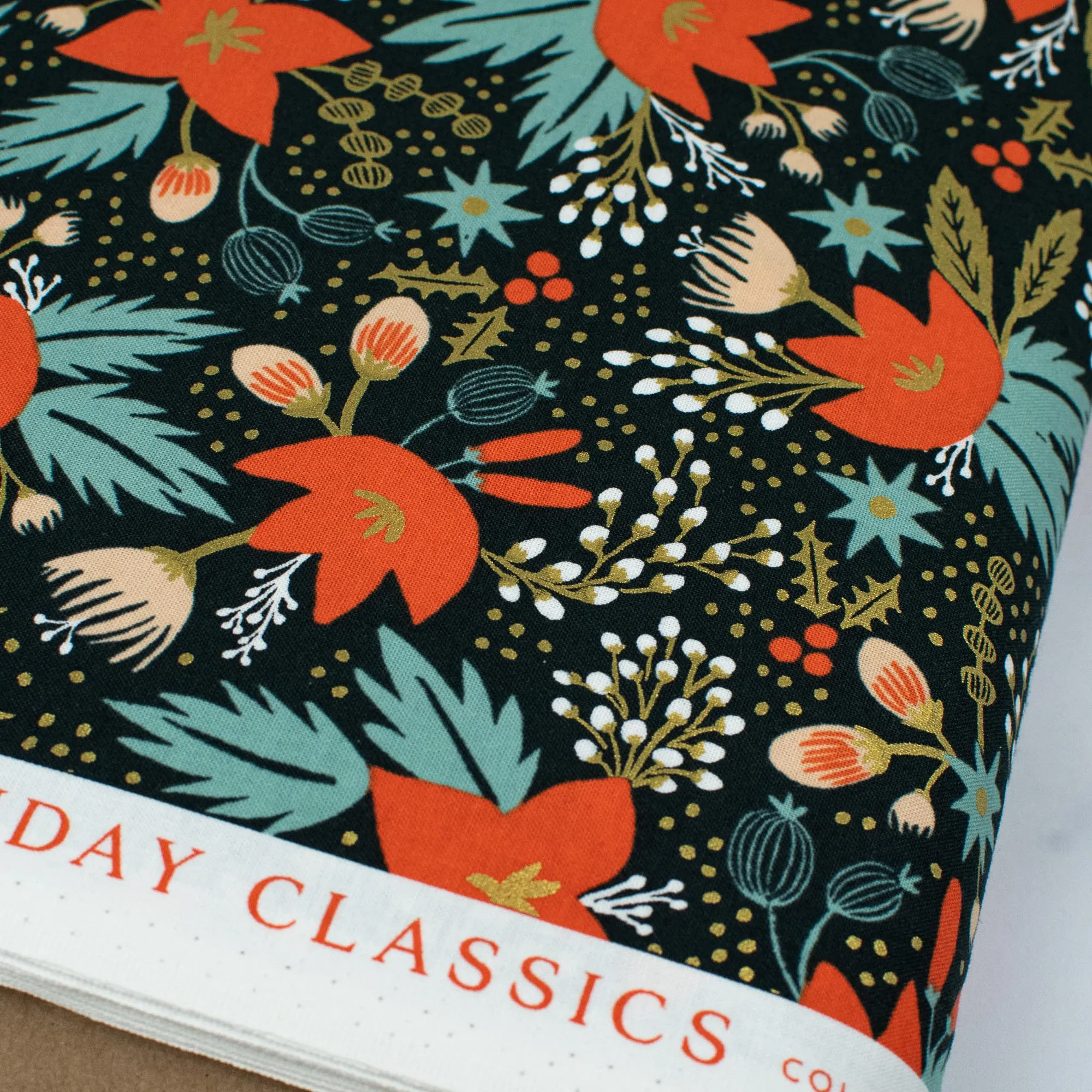 Holiday Classics by Rifle Paper Co. - Poinsettia - Evergreen Metallic