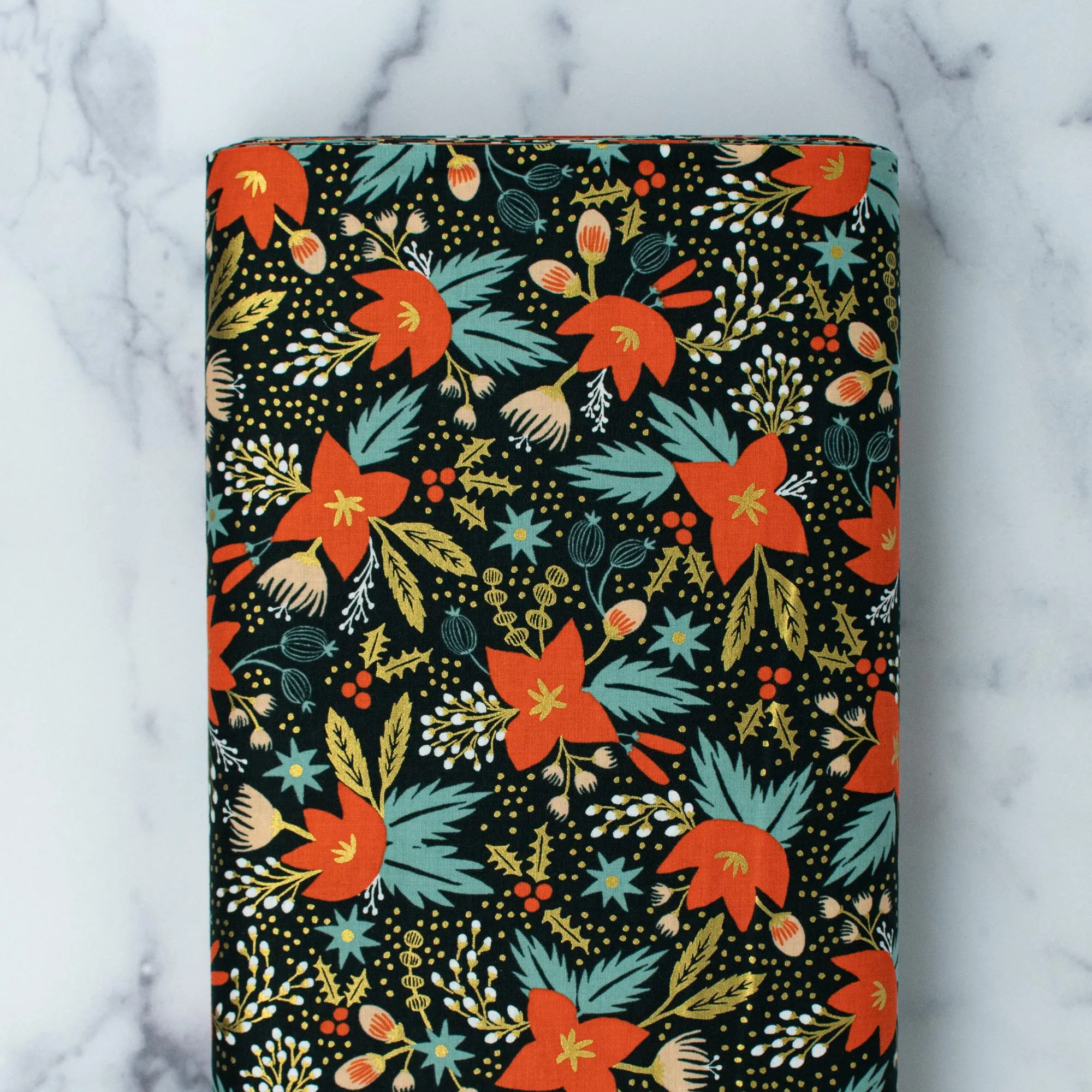 Holiday Classics by Rifle Paper Co. - Poinsettia - Evergreen Metallic