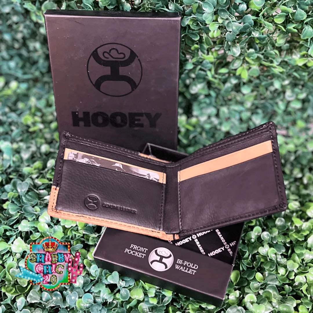 HOOEY  "HANDS UP BASKET WEAVE" FRONT POCKET BIFOLD WALLET BROWN W/BLACK LEATHER
