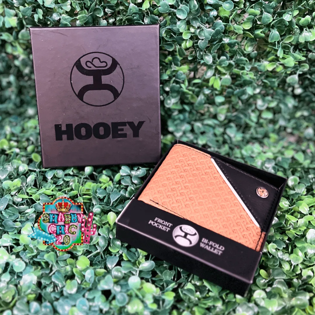 HOOEY  "HANDS UP BASKET WEAVE" FRONT POCKET BIFOLD WALLET BROWN W/BLACK LEATHER