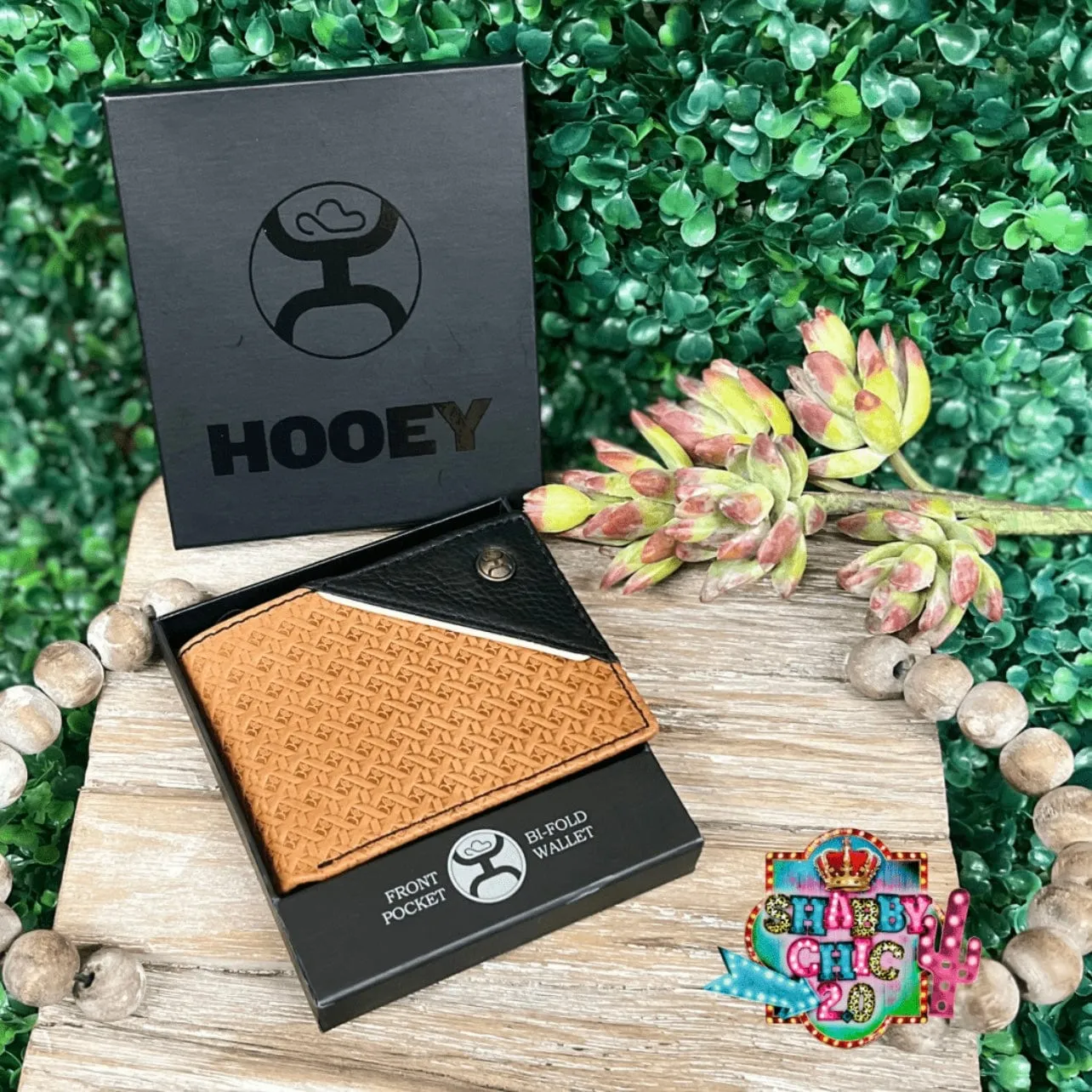 HOOEY  "HANDS UP BASKET WEAVE" FRONT POCKET BIFOLD WALLET BROWN W/BLACK LEATHER