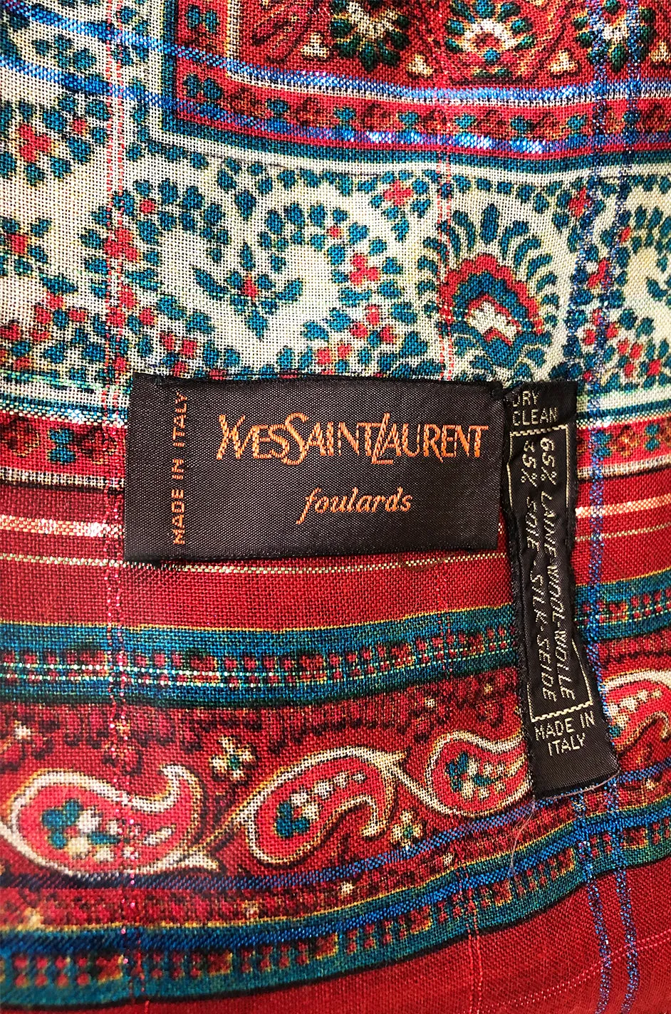 Huge 1970s Yves Saint Laurent Metallic Red & Yellow Fine Silk Wool Scarf