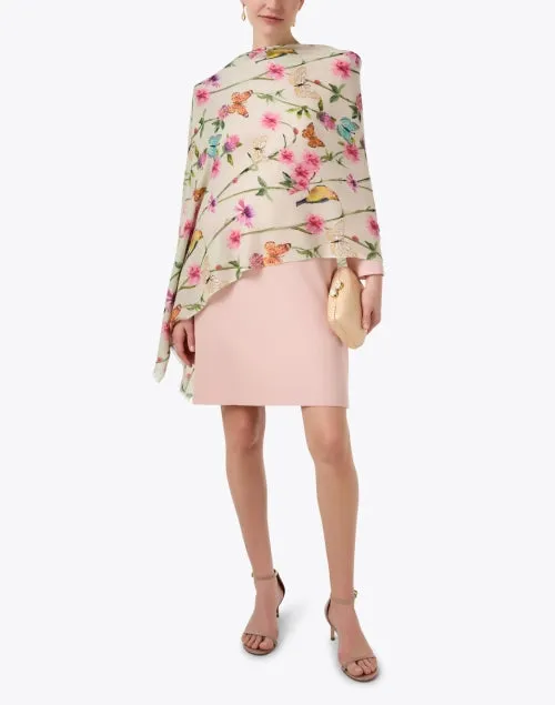 Ivory Floral Print Beaded Scarf